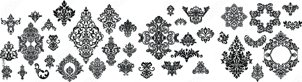 Oriental vector damask patterns for greeting cards and wedding invitations. Oriental vector damask patterns for greeting cards and wedding invitations.