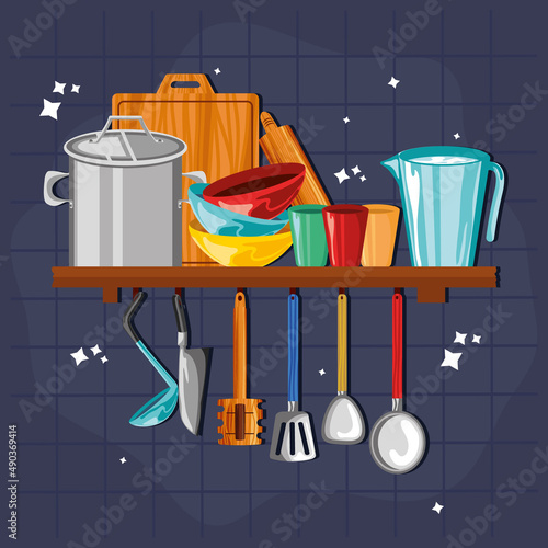 kitchenware in the shelf