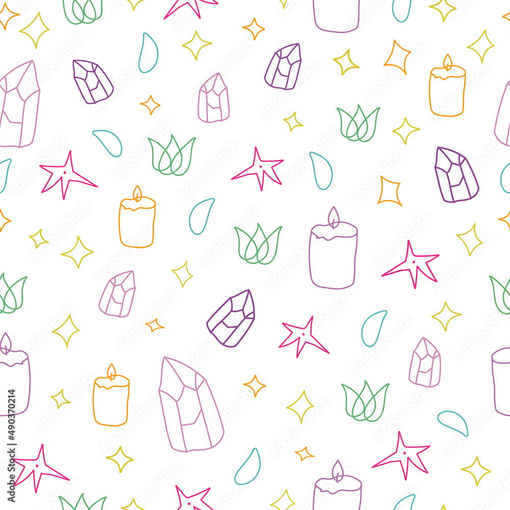 White line art witchy seamless pattern print