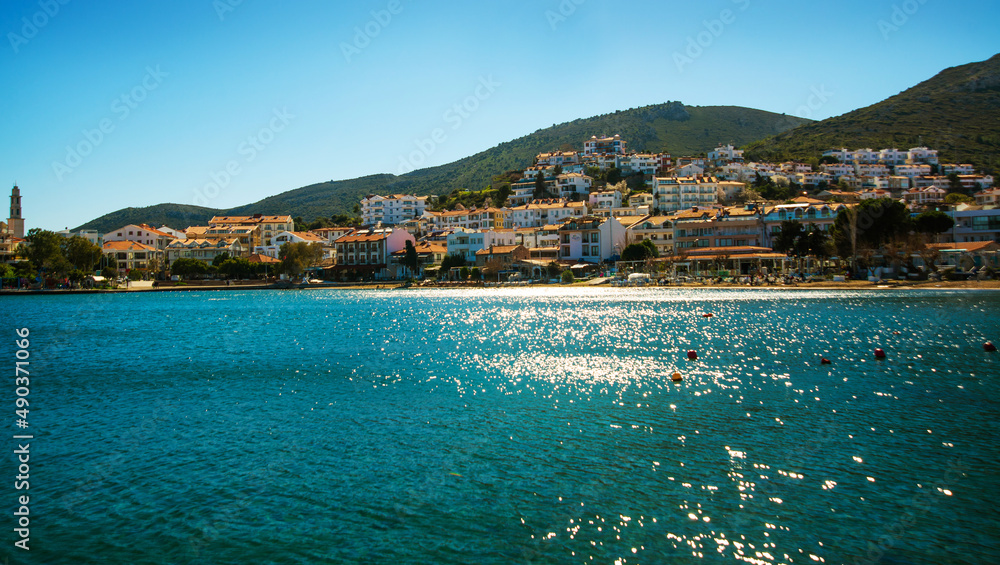 DATCA, TURKEY: Beautiful landscape with a view of the sea and the town of Datca on a sunny day.