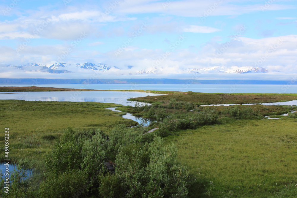Island - Landschaft Skjalfandibucht mit Flateyjarskagi / Iceland - Landscape Skjalfandi Bay with Flateyjarskagi /