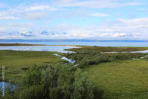 Island - Landschaft Skjalfandibucht mit Flateyjarskagi   Iceland - Landscape Skjalfandi Bay with Flateyjarskagi  