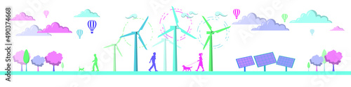 Eco Friendly and Green Energy Colorful Silhouette Vector Design Elements Isolated on White Background Alternative energy Concept Vector Banner Design or Design Elements Technological sustainable Power