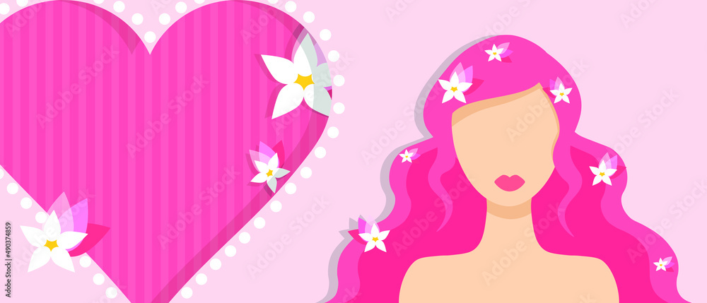 Vector Card Design 8 March international women's day template Women's day animation concept template for multiple uses A beautiful woman with pink hair and flowers Happy women's day greeting text Vector Card Design 8 March international women's day template Women's day animation concept template for multiple uses A beautiful woman with pink hair and flowers Happy women's day greeting text