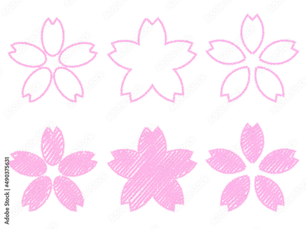 雑塗り手描き桜のアイコン6セット：桜色
