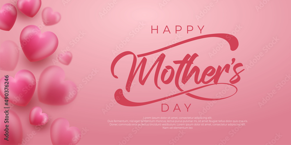 Happy mother's day with 3D hearts greeting