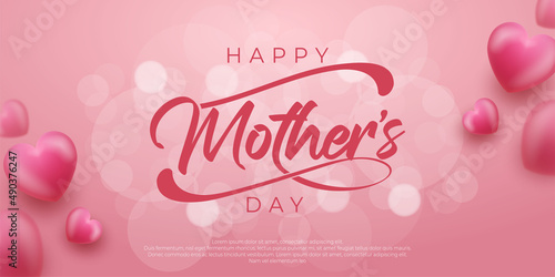 Wallpaper Mural 3d love Happy mothers day frame with lettering on pink background
