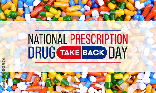 National Prescription drug take back day is observed every year in April, it is a safe, convenient, and responsible way to dispose of unused or expired prescription drugs. 3D Rendering photo