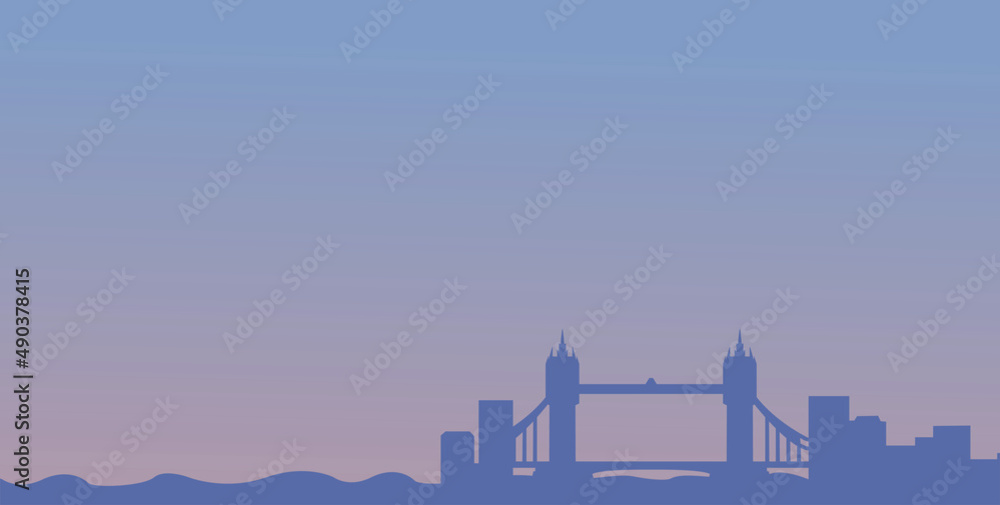 city background with objects like bridges. city background in dark purple color. silhouette background resembling the city of london
