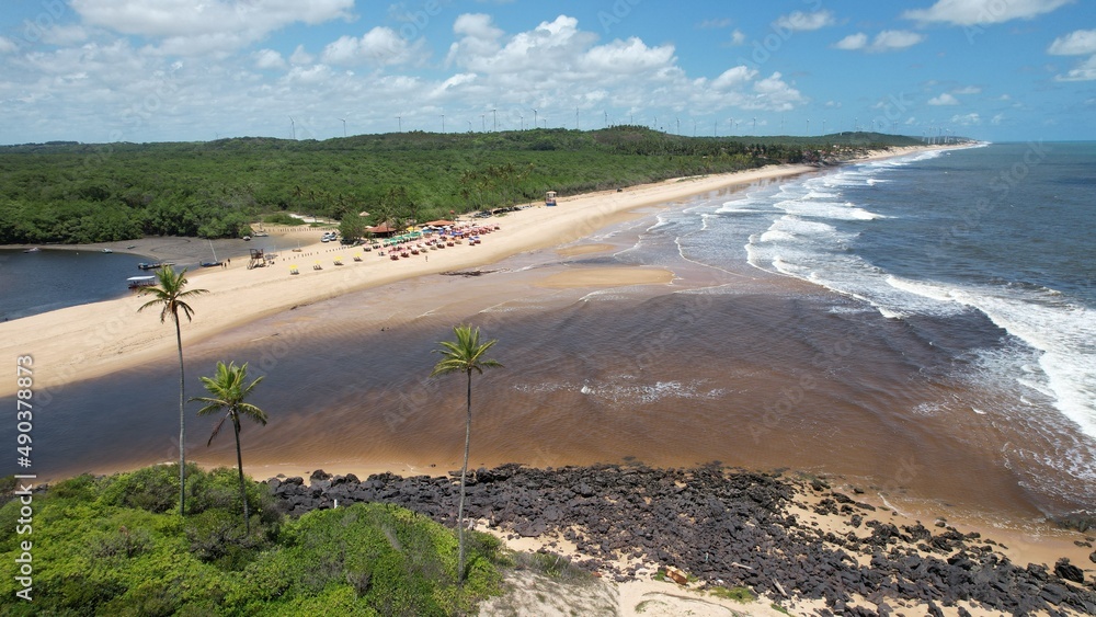 Aerial view of Camaratuba beach, Paraíba state, Brazilian Northeast