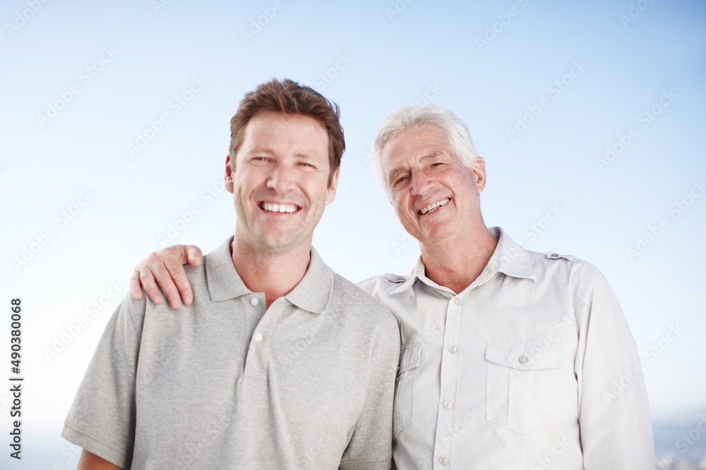 One can never discount the importance of a father. Cropped portrait of a mature man and his senior father standing outside. One can never discount the importance of a father. Cropped portrait of a mature man and his senior father standing outside.