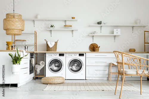 Interior of light kitchen w...