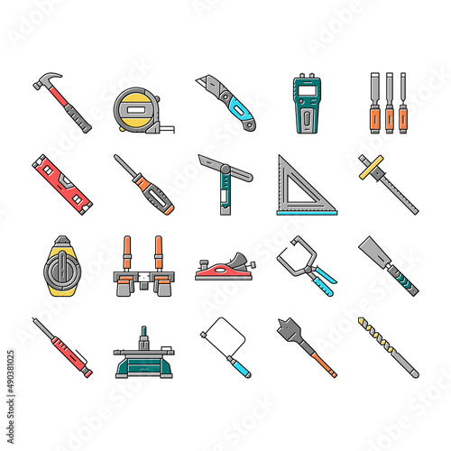 Carpenter Tool And Accessory Icons Set Vector .