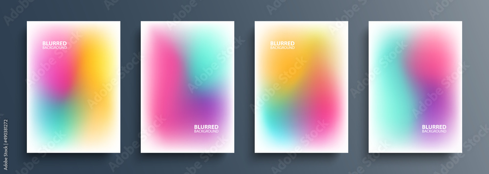Set of blurred backgrounds with modern abstract blurred color gradient patterns. Templates collection for brochures, posters, banners, flyers and cards. Vector illustration.