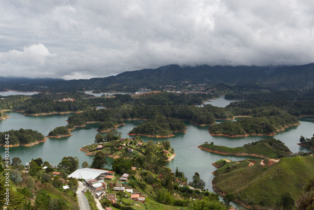 View of the surrounding landscape from the Penon of Guatape, Colombia