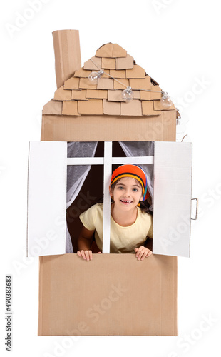 Funny little girl playing w...