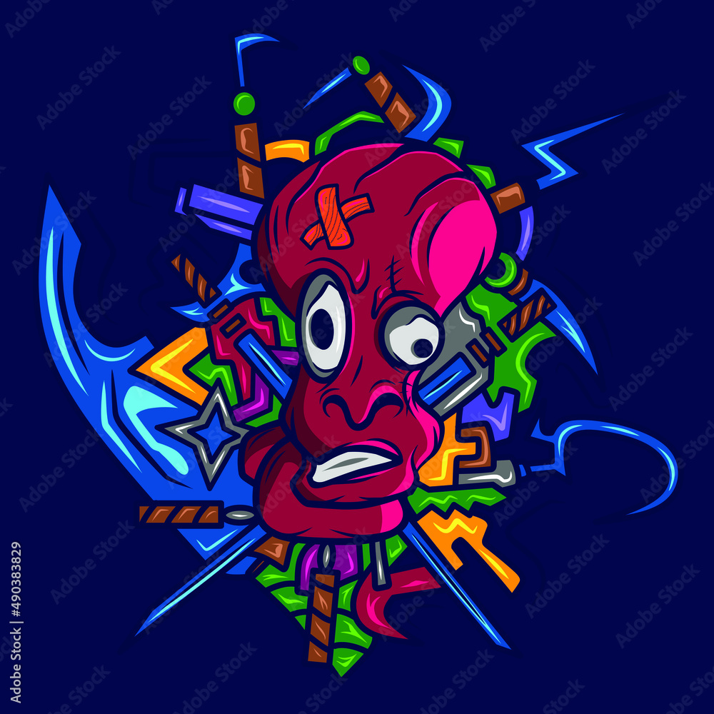 Doodle graffiti art potrait logo colorful design with dark background. Abstract vector illustration. 