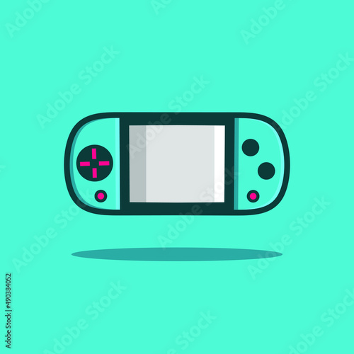 Joystick game console flat design vector. Colorful logo with soft background.