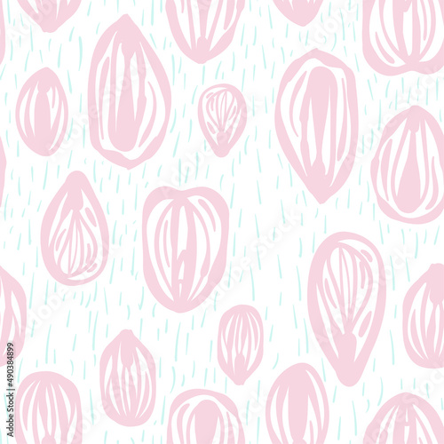 line drawn vaginas of different shapes. Female genitals in a beautiful seamless pattern. Anatomical organs of the reproductive system