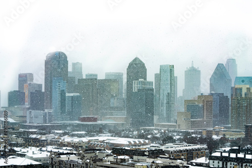 A Hazy Dallas Skyline During a Snow Storm  photo
