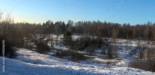 winter landscape with snow in morning