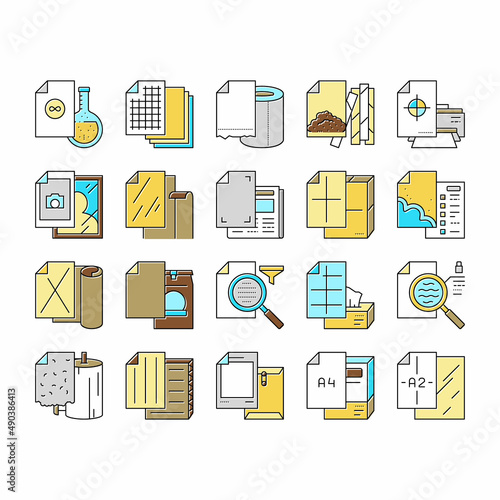 Paper List For Printing Poster Icons Set Vector .