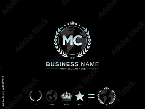 Initial MC m c letter Logo, Global mc creative two letters logo and circle Leaf Globe Royal Crown and Star image design
