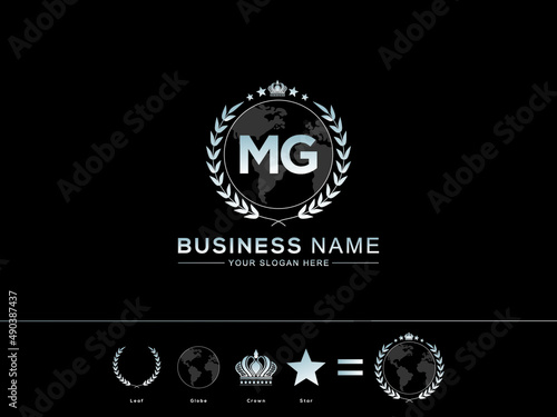 Initial MG m g letter Logo, Global mg creative two letters logo and circle Leaf Globe Royal Crown and Star image design