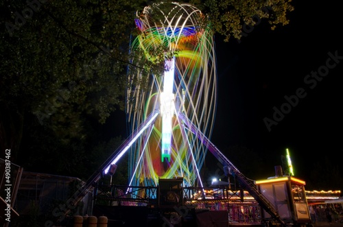 Amusement Park at Night in Long Exposure in Switzerland.