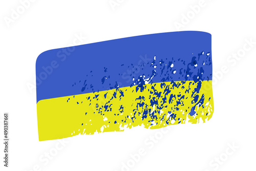 National flag of Ukraine blue and yellow isolated on white background. Brush painted grunge vector flat illustration.