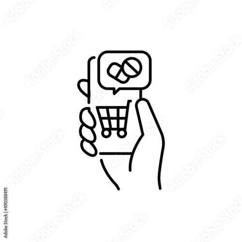 Online purchase medicines color line icon. Pictogram for web page
