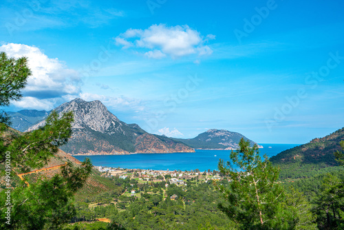 The Bay of Adrasan extends along more than 2.5 km of Antalya  naturally protected area  surrounded by a national park with pine forests  Taurus Mountains  blue water lagoons and sandy beaches.