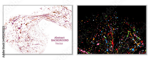 Multicolored paint splashes, smears, dust particles and debris are carried by the wind. A set of two templates. Design template for the design of banners, posters, booklets, covers, magazines. EPS 10