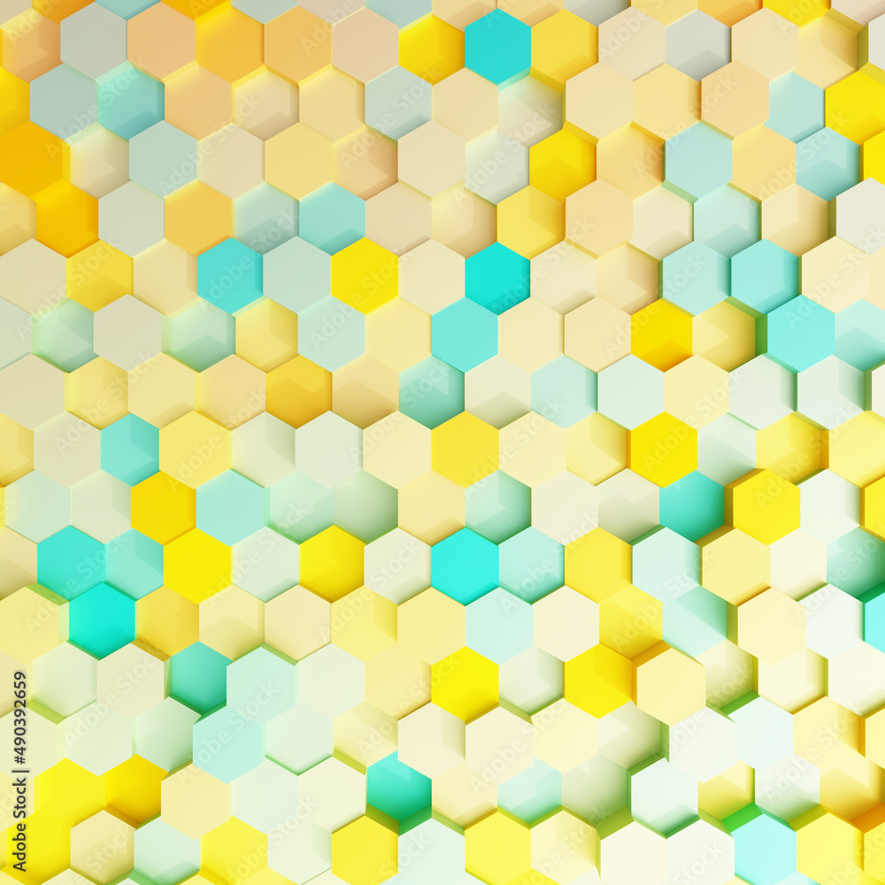 Colorful hexagon wall texture background. 3d rendering.	
