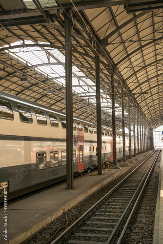 Wallpaper Mural Railroad Station and Train in Lucerne, Switzerland. Torontodigital.ca