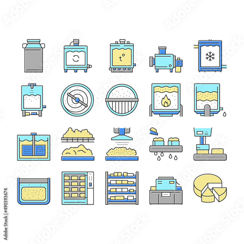 Cheese Production Collection Icons Set Vector .