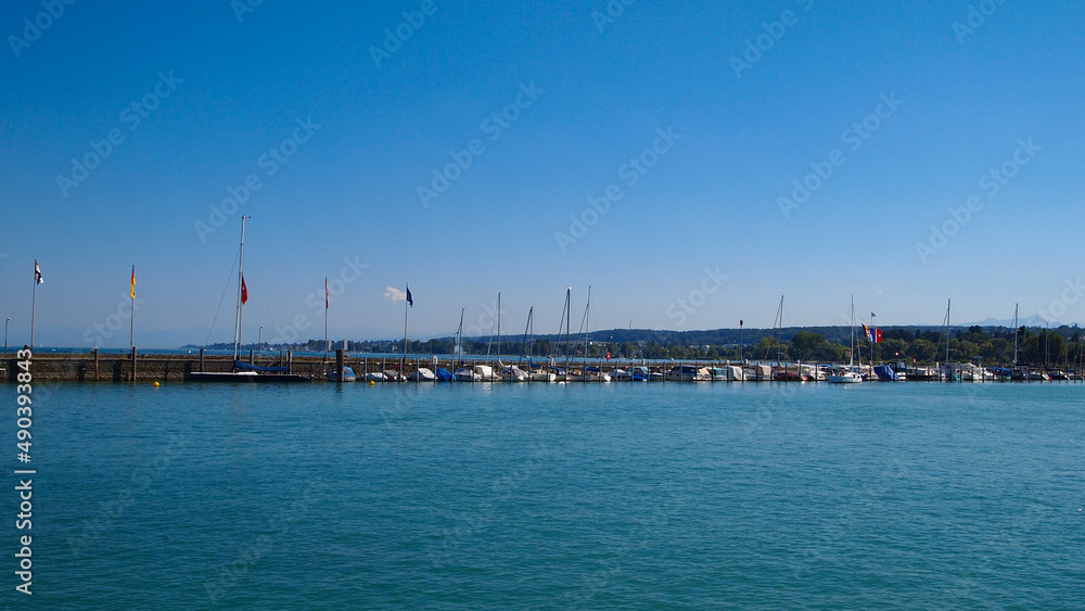 Lake Constance pier at the intersection of Austria, Germany and Switzerland