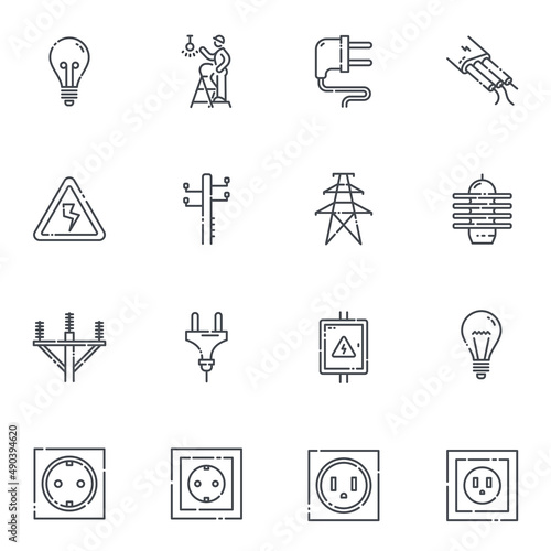 Vector power supply and electricity line icon set