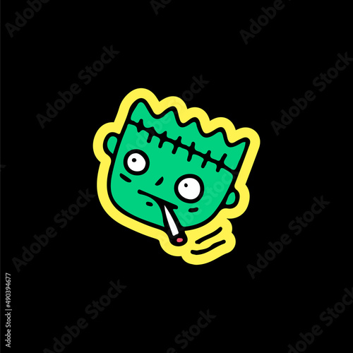 Frankenstein smoke cigarette, illustration for t-shirt, sticker, or apparel merchandise. With doodle, retro, and cartoon style.