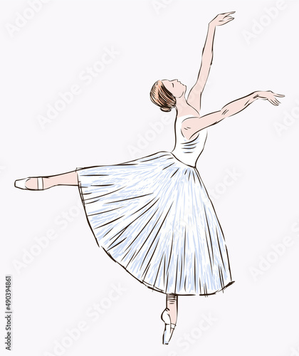 Sketch of graceful ballerina dancing classical ballet