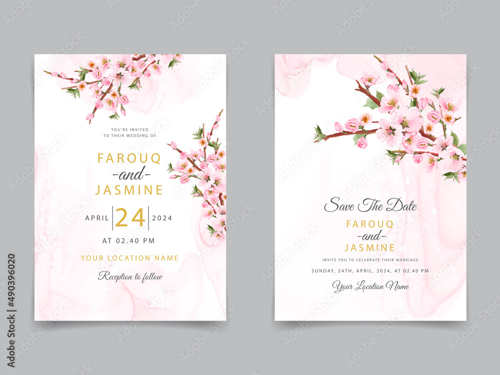 Pink cherry blossom wedding invitations