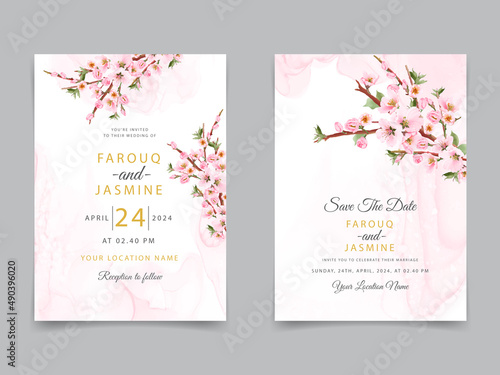 Pink cherry blossom wedding invitations