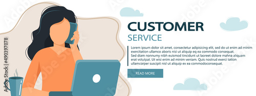 Live support concept. Business customer care service concept. Icon for contact us, support, help, phone call and website click. Flat vector illustration banner