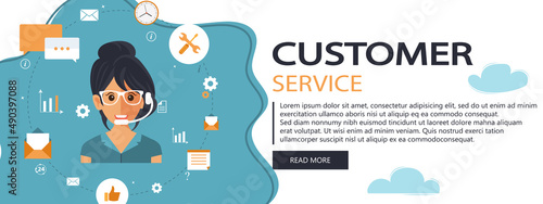 Live support concept. Business customer care service concept. Icon for contact us, support, help, phone call and website click. Flat vector illustration banner