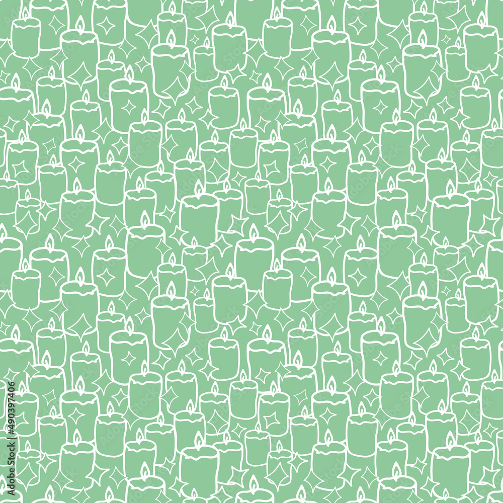 Sage green and white candles seamless pattern