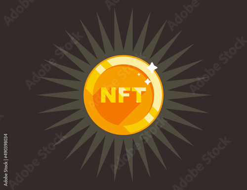 nft gold coin. collecting digital art. flat vector illustration.