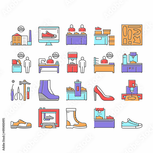 Shoes Repair Service Collection Icons Set Vector .