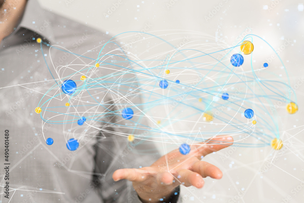 Global network. Blockchain. 3D illustration. Neural networks and artificial intelligence. Abstract Global network. Blockchain. 3D illustration. Neural networks and artificial intelligence. Abstract