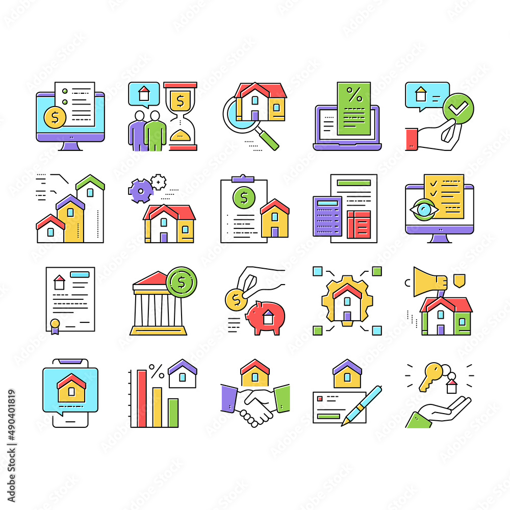 Mortgage Real Estate Collection Icons Set Vector .
