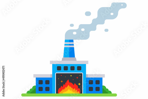big factory with a chimney and smoke from it. pollution of the environment due to industrial enterprises. flat vector illustration.